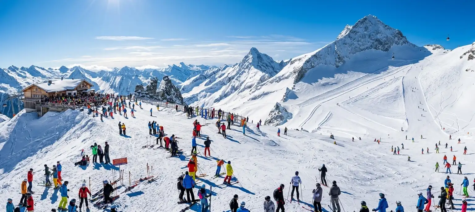 Skier jumping above the Arlberg slopes — private ski transfers to St. Anton